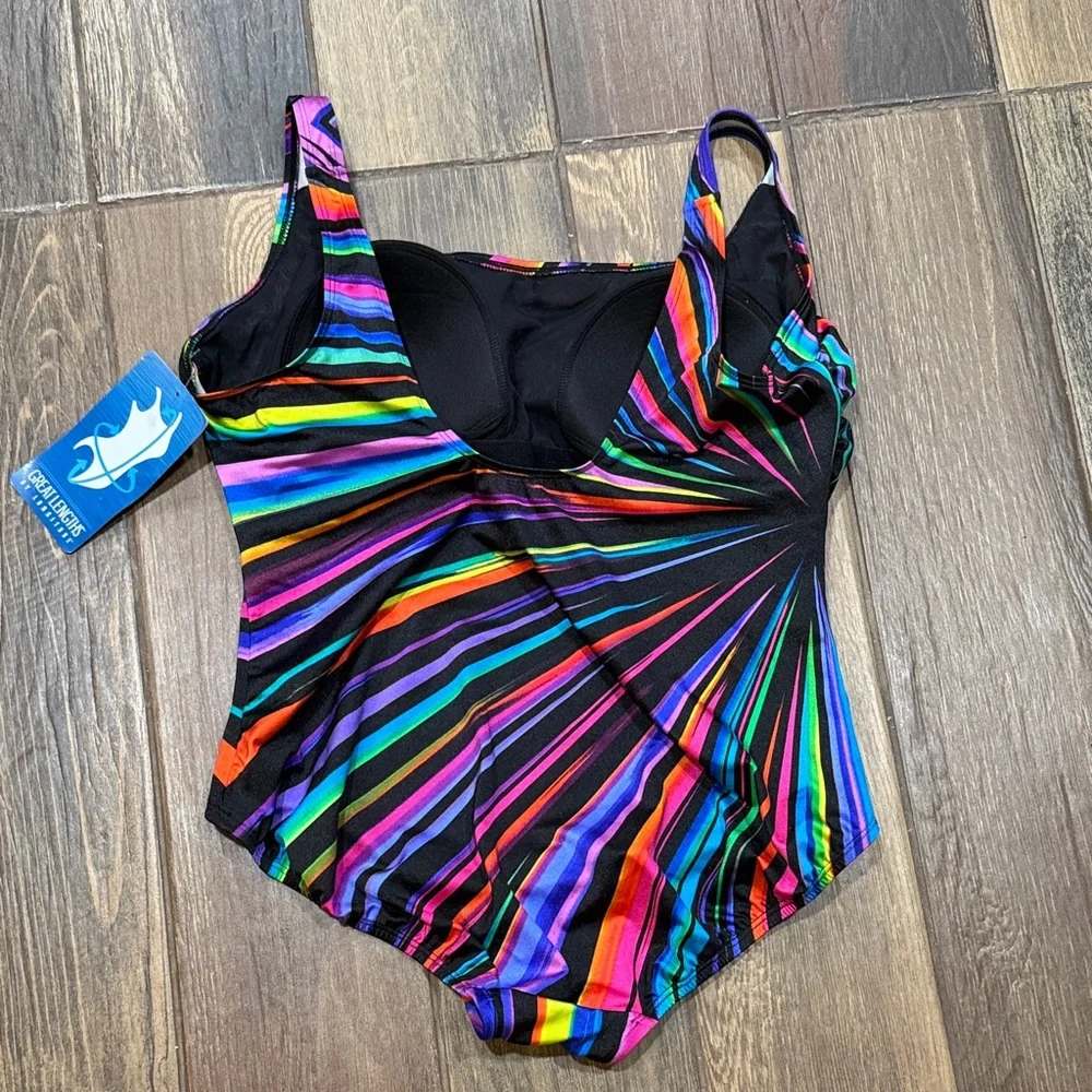 Colorful Striped Women's One-Piece Swimsuit - Picture 3 of 5